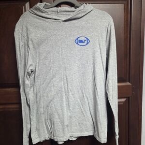 Vineyard Vines Gray Long Sleeve Tee with Blue Logo